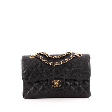 Chanel Vintage Classic Double Flap Bag Quilted Caviar Small