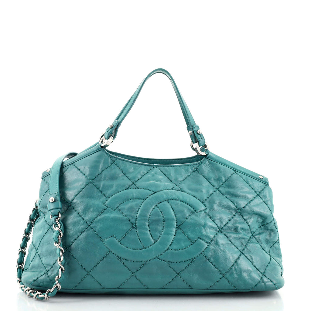 Chanel CC Sea Hit Tote Quilted Iridescent Calfskin Small Blue 1296181