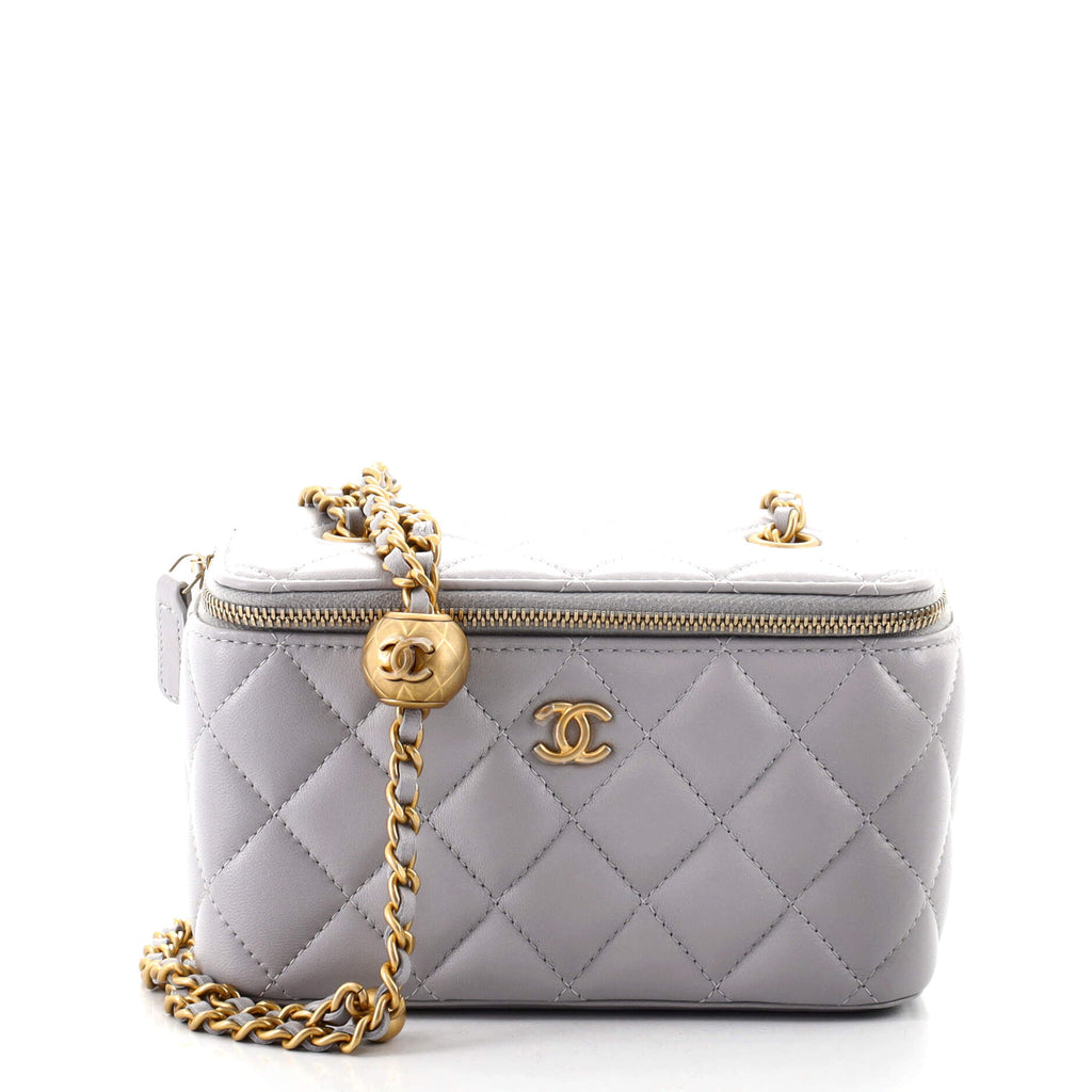 Chanel Pearl Crush Vanity Case with Chain Quilted Lambskin Small Gray  1296235