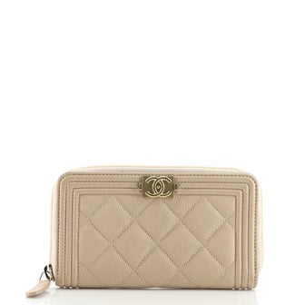 Chanel Boy Zip Around Wallet Quilted Caviar Small