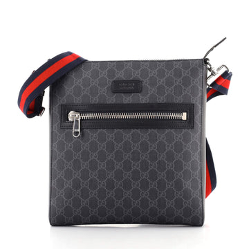 Gucci Web Strap Front Zip Messenger Bag GG Coated Canvas Medium