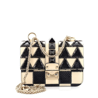 Valentino Glam Lock Shoulder Bag Embellished Leather with Python Small