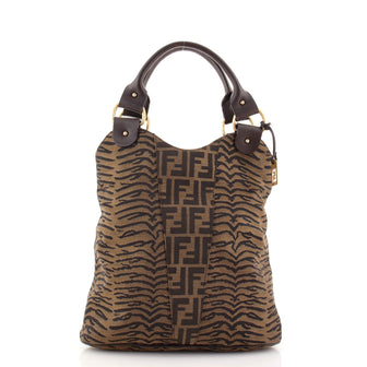 Fendi Devil Trapezio Tote Zucca Canvas and Tiger Print Jacquard