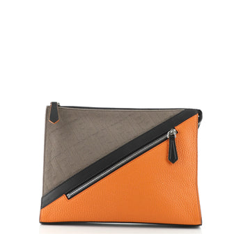 Fendi Front Pocket Clutch Leather with Zucca Canvas