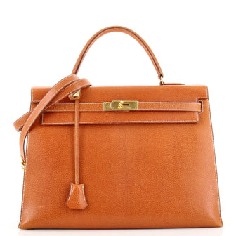 Hermes Kelly Handbag Brown Peau Porc with Gold Hardware 35