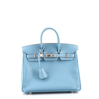 Hermes Birkin Handbag Blue Epsom with Palladium Hardware 25