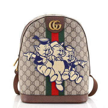 Gucci Disney Three Little Pigs Ophidia Backpack GG Coated Canvas with Applique Small