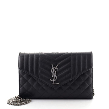 Saint Laurent Classic Monogram Chain Wallet Mixed Matelasse Leather Medium