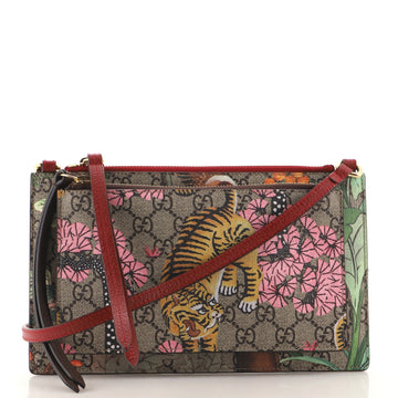Gucci Double Zip Pouch Crossbody Bag Tian and Bengal Print GG Coated Canvas Small