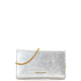 Saint Laurent Classic Letters Short Chain Wallet Lizard Embossed Leather