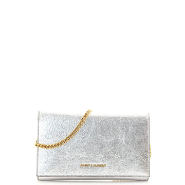 Saint Laurent Classic Letters Short Chain Wallet Lizard Embossed Leather