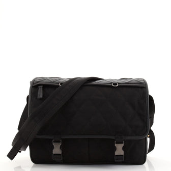 Prada Impunturato Double Buckle Messenger Bag Quilted Tessuto Large