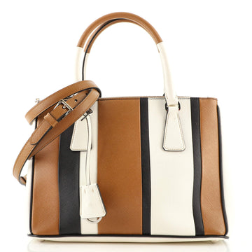 Prada Double Zip Lux Tote Striped Saffiano Leather Small