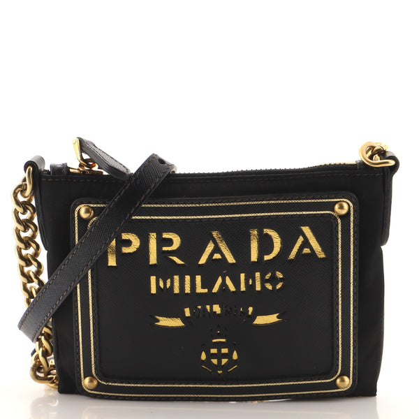 Buy Prada Nylon Gold Logo Small Cross-Body Shoulder Bag 'Black