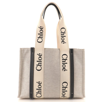Chloe Woody Tote Canvas with Leather Medium