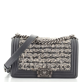 Chanel Boy Flap Bag Braided Tweed Old Medium