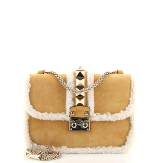 Valentino Glam Lock Shoulder Bag Suede with Shearling Small