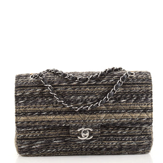 Chanel Vintage Classic Double Flap Bag Quilted Tweed Medium