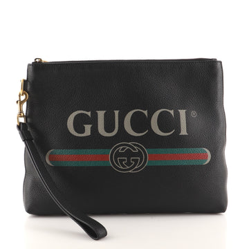 Gucci Logo Portfolio Pouch Printed Leather Medium