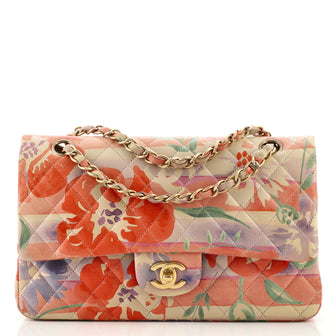 Chanel Classic Double Flap Bag Tropical Flower Print Quilted Lambskin Medium