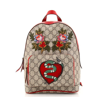 Gucci Zip Pocket Backpack Embroidered GG Coated Canvas Small