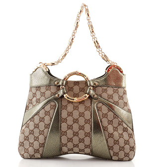 Gucci Bamboo Jeweled Shoulder Bag GG Canvas with Leather Medium