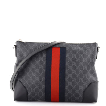 Gucci Web Zip Flat Messenger GG Coated Canvas Medium
