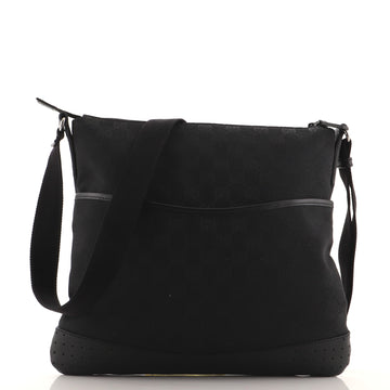 Gucci Zip Messenger Bag GG Canvas with Perforated Leather Medium