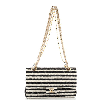 Chanel Black/White Striped Patent Leather Medium Classic Double Flap Bag