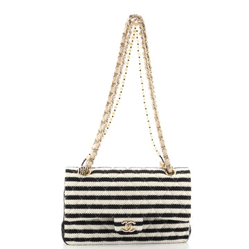 Chanel Classic Double Flap Bag Quilted Striped Canvas Medium