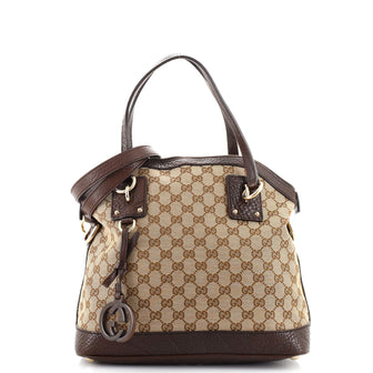 Gucci Charm Convertible Dome Satchel GG Canvas with Leather Medium