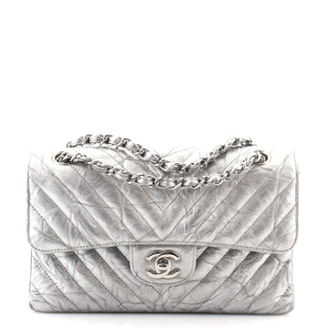 Chanel Classic Double Flap Bag Chevron Crumpled Metallic Patent Small