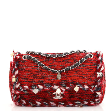 Chanel Charms Classic Double Flap Bag Braided Quilted Tweed Medium
