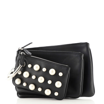 Fendi Triplette Pouch Set Pearl Embellished Leather