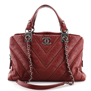 Chanel Double Stitch CC Satchel Chevron Calfskin Large