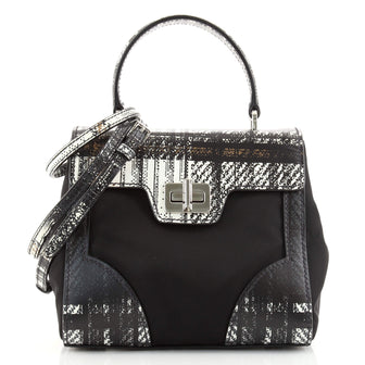 Prada Turn Lock Top Handle Bag Printed Saffiano Leather with Tessuto Small