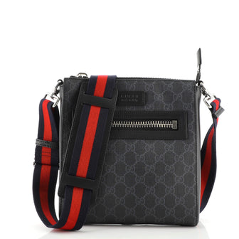Gucci Web Strap Front Zip Messenger Bag GG Coated Canvas Small