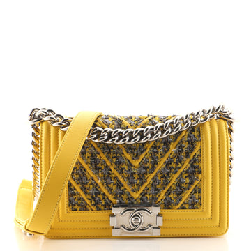Chanel Boy Flap Bag Chevron Lambskin and Tweed Small