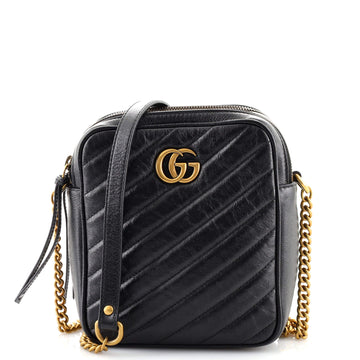 Gucci GG Marmont Double Zip Camera Bag Diagonal Quilted Leather Mini