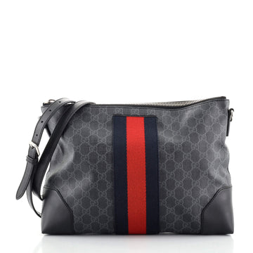 Gucci Web Zip Flat Messenger GG Coated Canvas Medium