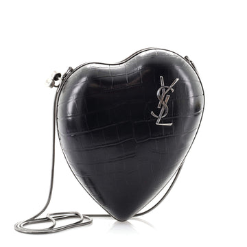 Saint Laurent Love Heart Chain Clutch Crocodile Embossed Leather