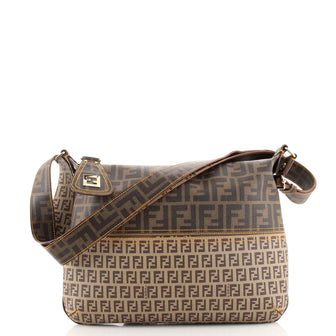 Fendi Zip Shoulder Bag Zucchino Coated Canvas with Zucca Coated Canvas Large