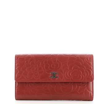 Chanel CC Flap Wallet Camellia Lambskin Long