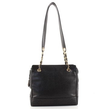 Chanel Vintage Stitched CC Shoulder Bag Caviar Small