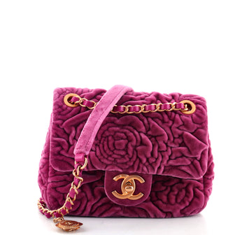 Square Classic Single Flap Bag Camellia Velvet Mini