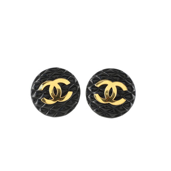 Chanel Vintage Round CC Clip-On Earrings Quilted Resin and Metal