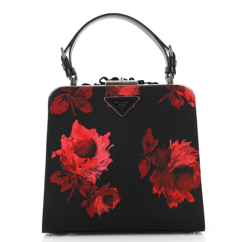 Prada Frame Handle Bag Embroidered Spazzolato Printed Tessuto
