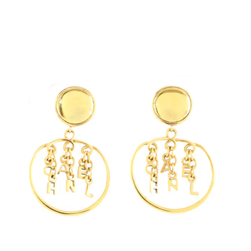 Chanel Vintage CC Hoop Fringe Logo Clip-On Earrings Metal