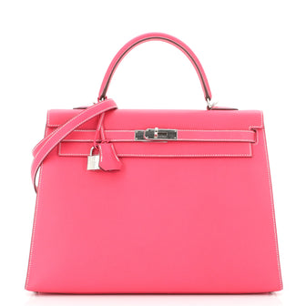Hermes Kelly Handbag Pink Epsom with Palladium Hardware 35