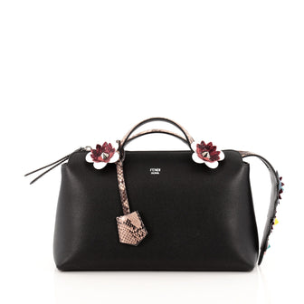 Fendi By The Way Satchel Leather with Floral Applique and Python Small